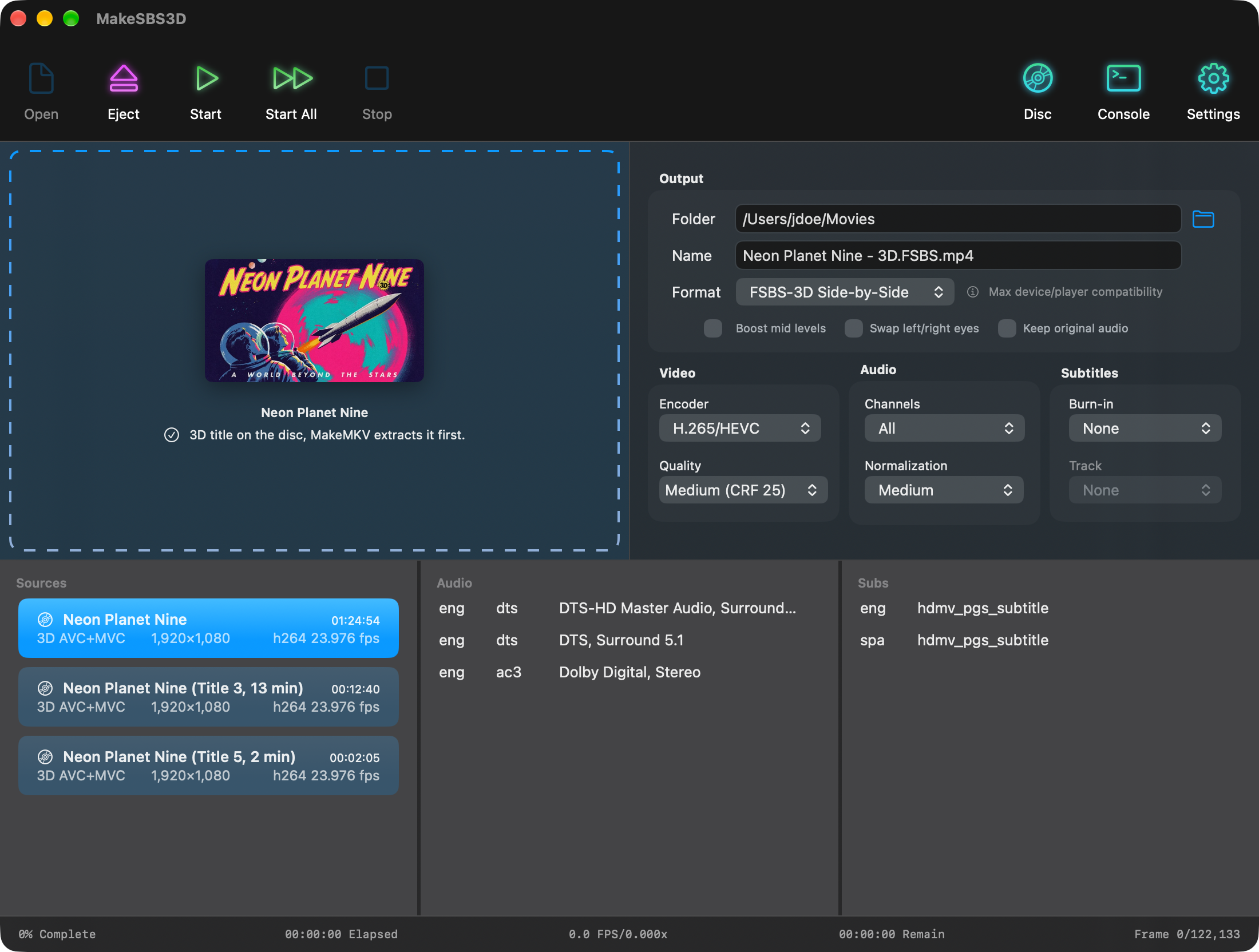 MakeSBS3D with a 3D Blu-ray's titles in the Sources list